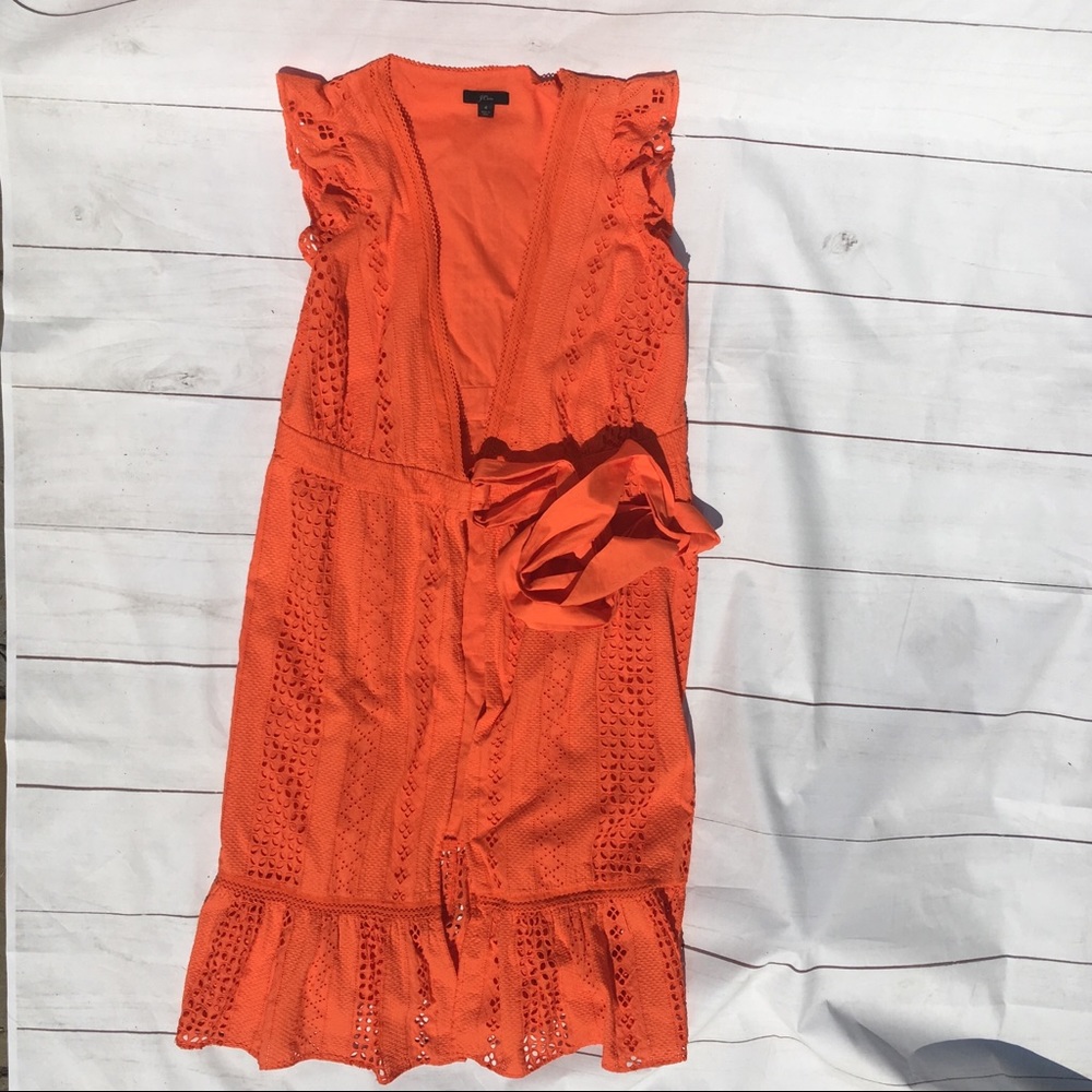 NWOT Orange J. Crew Eyelet Wrap Dress